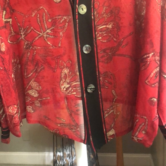 Chico’s Silk Kimono Jacket Size 16 Red Black Tan Yellow - Picture 4 of 6